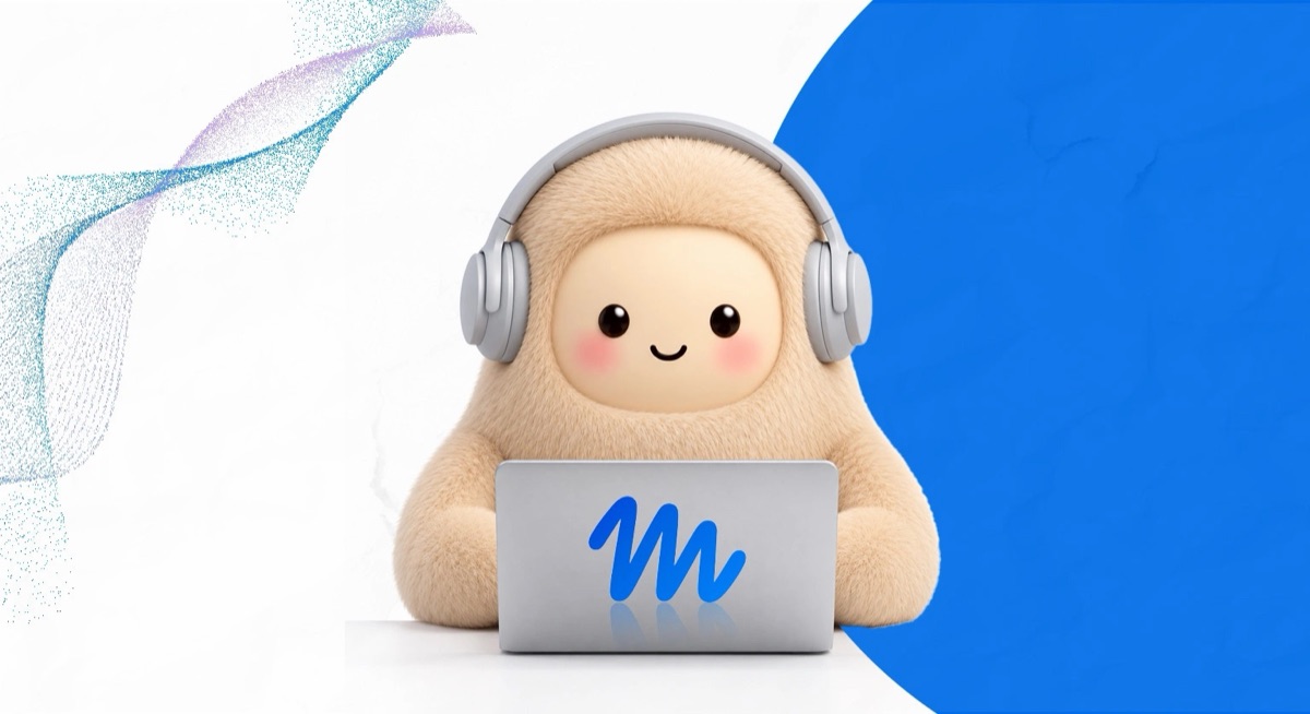 Muse, Meta's AI assistant mascot, a fuzzy character in headphones typing on a laptop with the Muse logo