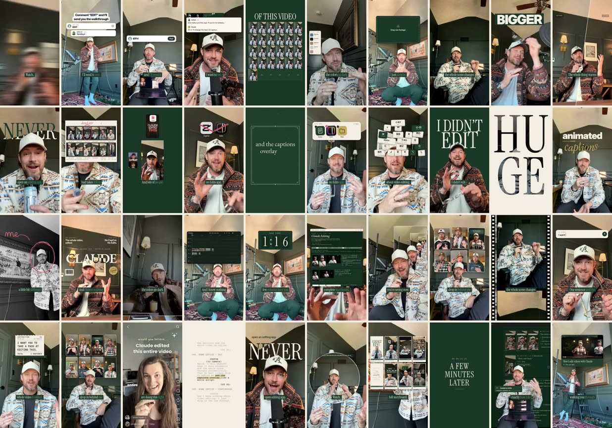 A grid of 40 frames, one from each video effect built for the AI Video Editor